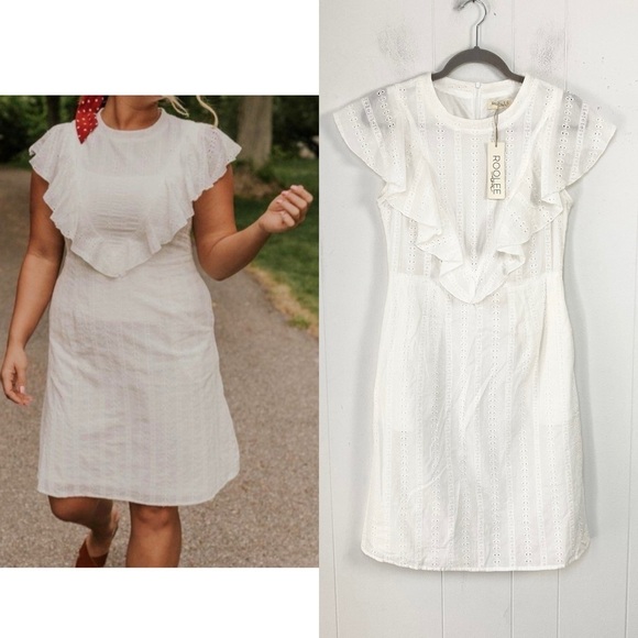 Roolee Mom Dress S Eyelet Lace Knee Length Ruffle Sleeve Nursing Breastfeeding - Picture 1 of 16